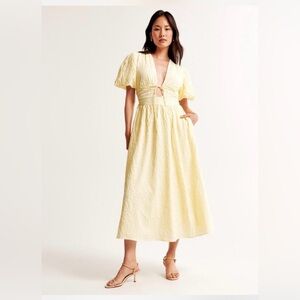 Abercrombie & Fitch Light Yellow Textured Midi Dress